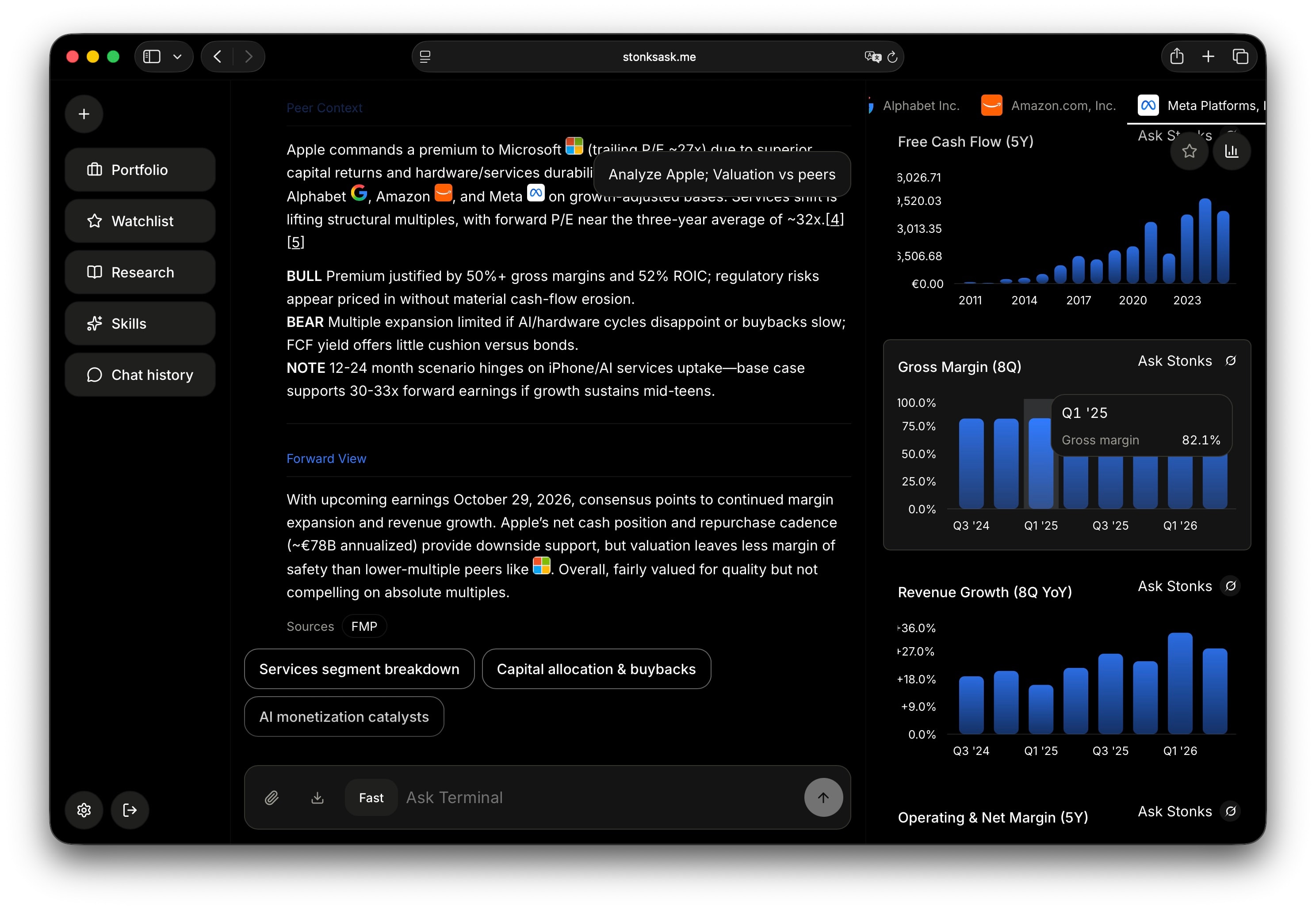 Blinx mit Apple-Peer-Bewertung im Chat und Live-Charts daneben